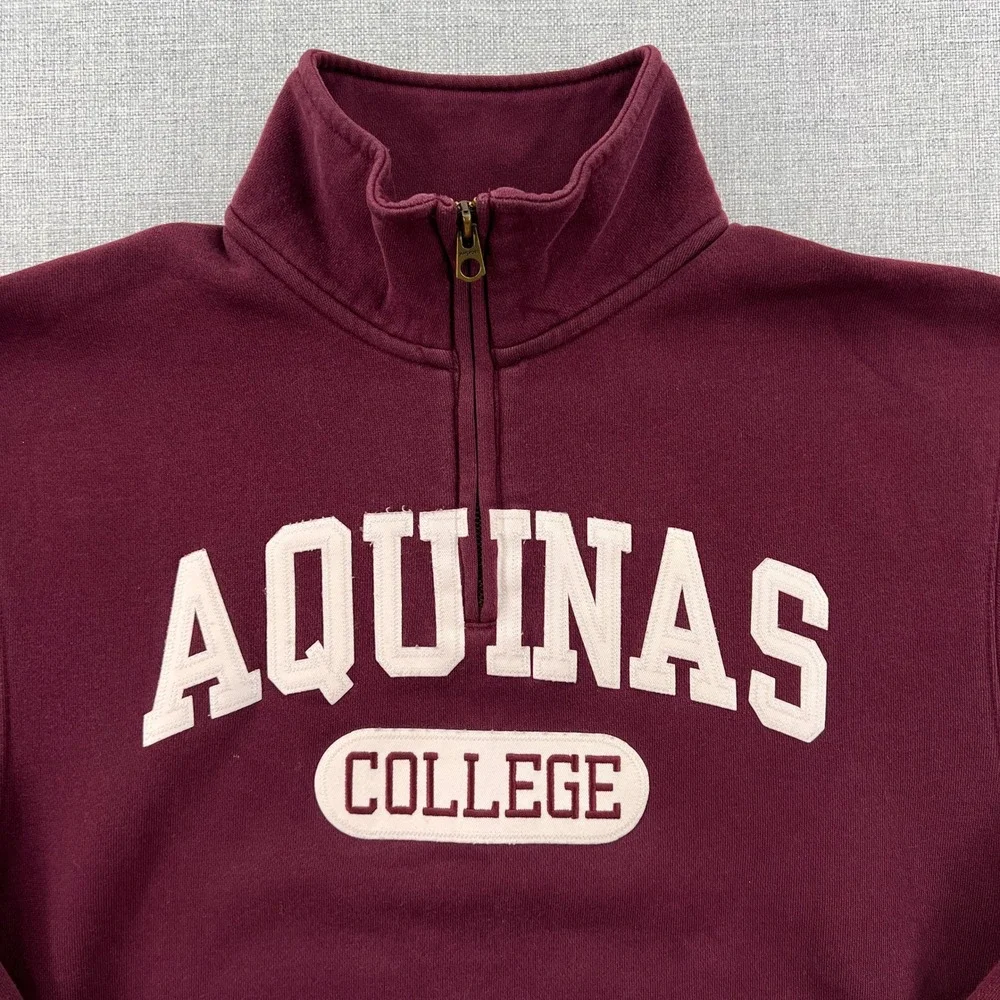 Jansport Aquinas College Quarter‎ Zip Sweatshirt Men Small Burgundy Embroidered
